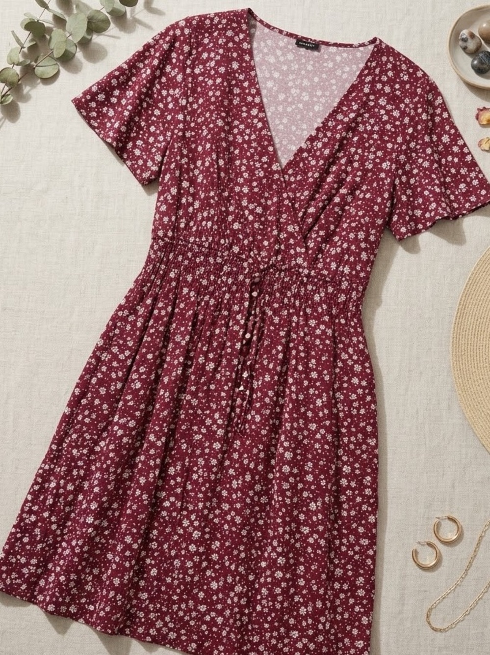 TorridFloral V-Neck Tie-Waist Dress in Burgundy